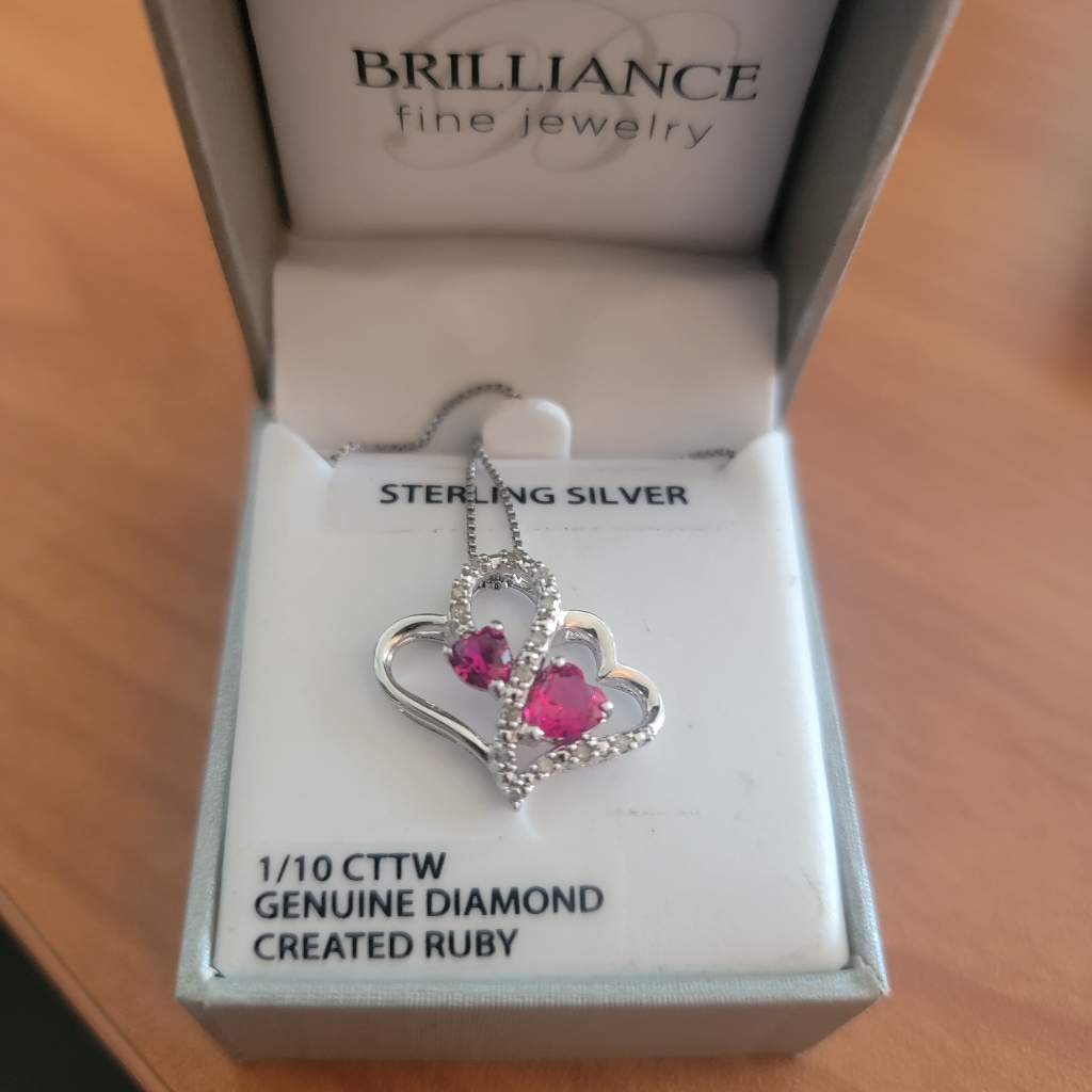 Sterling Silver Ruby And Diamond Necklace